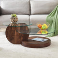 Ebullient Modern Round Glass Coffee Table, 3-Tier Wood Base Geometric Center Table for Living Room, Contemporary Accent Furniture, 42 Inch