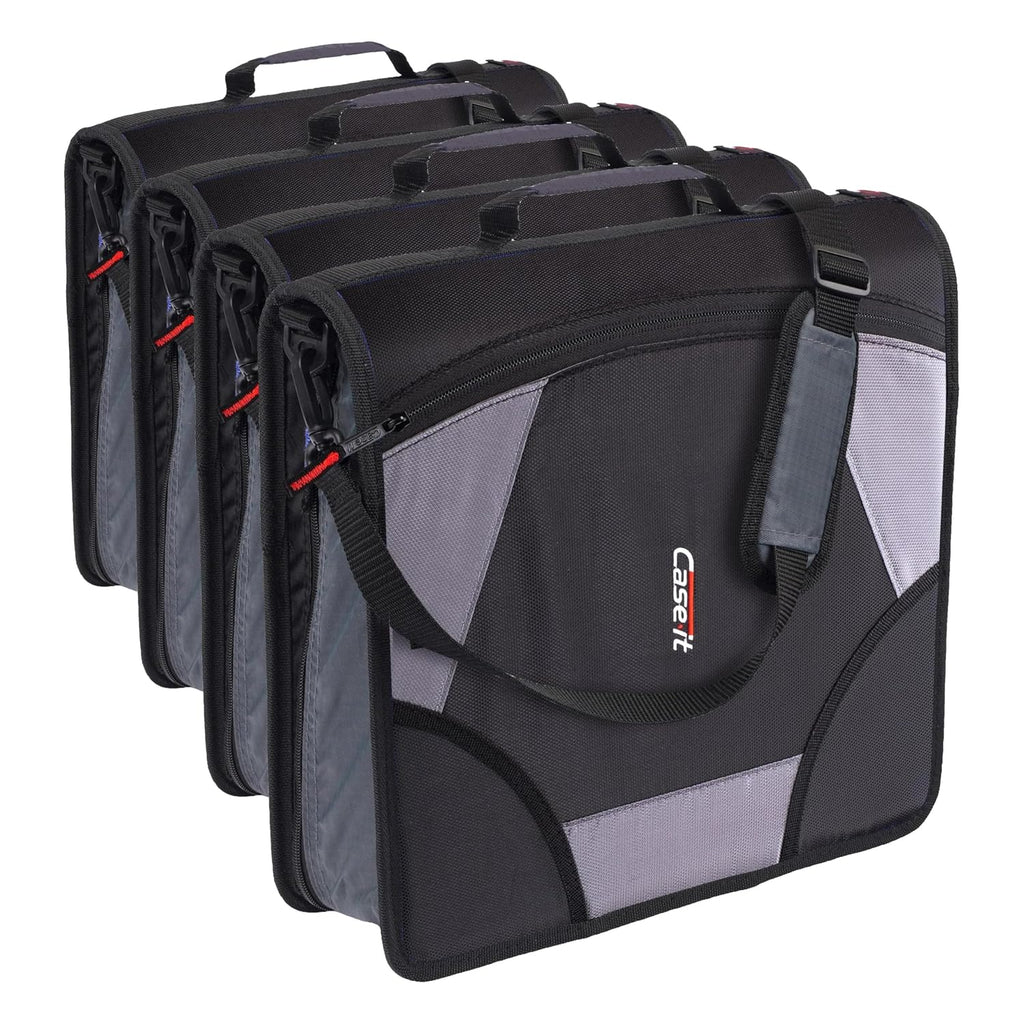 Case-it King Sized Binder 4-Inch D-Ring Jet Black | 800 Sheet Capacity | 5 Subject File Folder | With Shoulder Strap | Pack of 4
