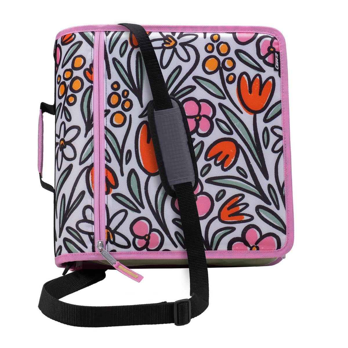 Case-it Mighty Zip Tab School Zipper Binder, 3-Inch O-Rings, 600-Sheet Capacity, 5-Subject Expanding File Folder, Multiple Pockets & Storage Organizer, Shoulder Strap, D-146 Fun Flowers (Pack of 6)