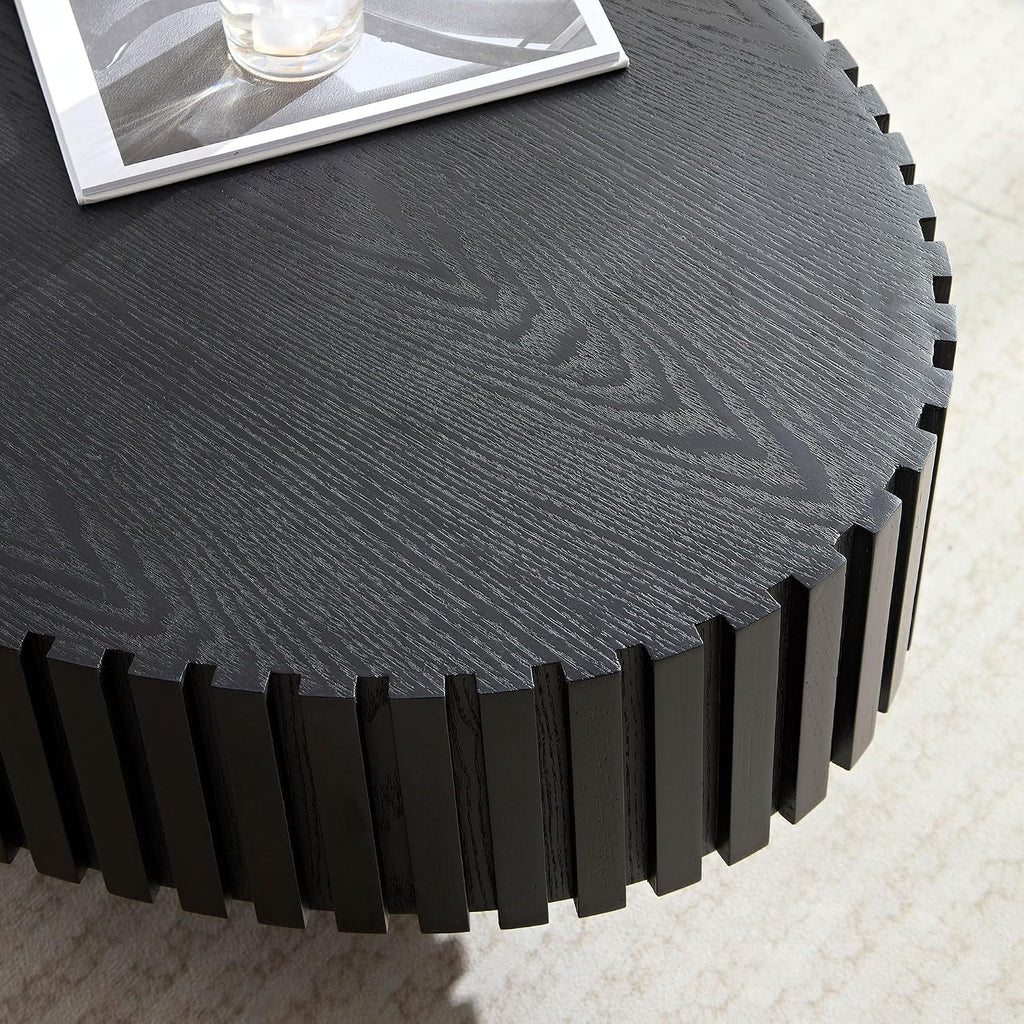 Oval Fluted Coffee Table Oval Drum Coffee Table Modern Black Fluted Coffee Tables for Living Room (Black, 44 * 24 * 14 inch)