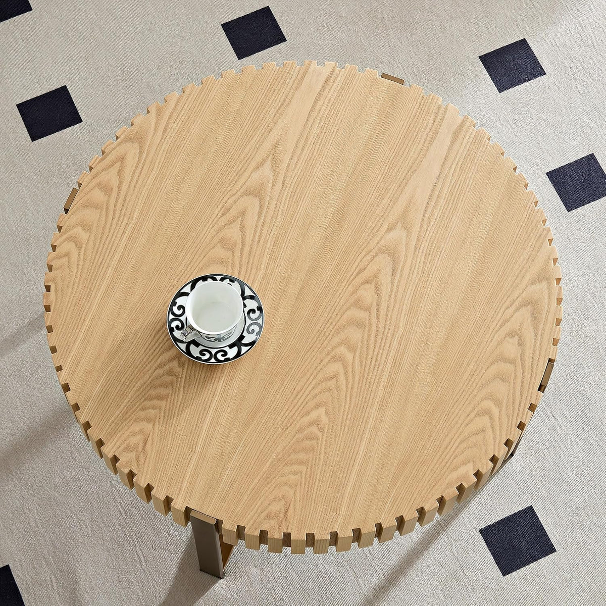 Wood Round Coffee Table for Living Room, 31.5' Modern Handcraft Drum Coffee Table, Circle Wood Side Table End Table Accent Center Table, Small Coffee Table with Sturdy Pedestal, Wood Color