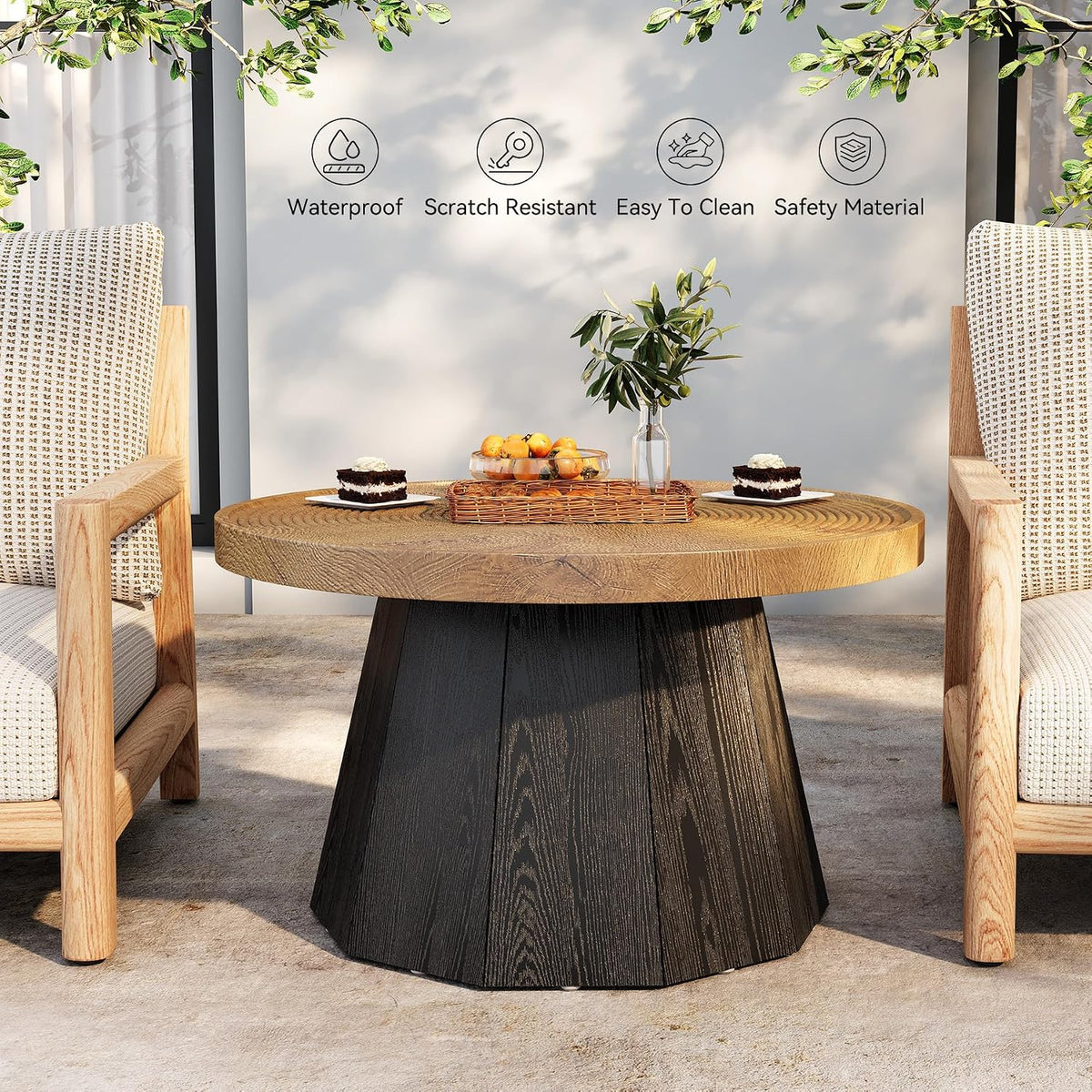 LITTLE TREE Round Coffee Table for Living Room, 31.5-Inch Farmhouse Center Table, Modern Circle Wooden Tea Tables for Office, Small Space, Reception, Brown
