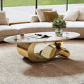 Oval Coffee Table with Sintered Stone Top, 49' Luxury Modern Center Table with Marble Pattern Table Top & Gold Stainless Steel Base, Easy to Clean Unique Furniture for Living Room, Office