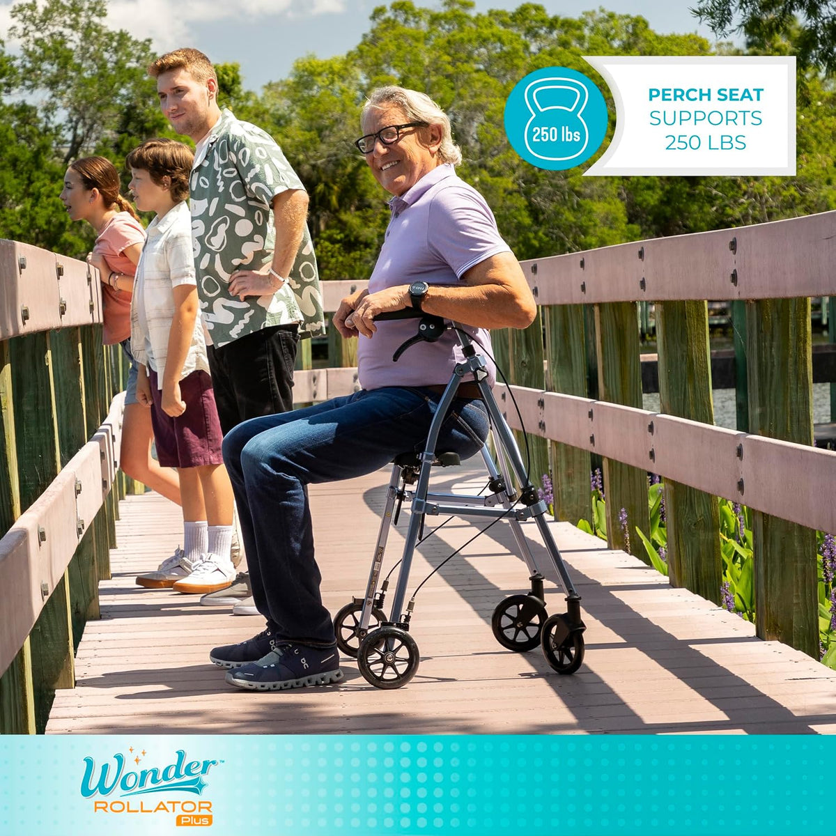 Stander Wonder Rollator Plus, Lightweight Folding Mobility Rolling-Walker, EZ Fold-N-Go-Rollator for Seniors and Adults, 6-inch Wheels, Locking Brakes and Padded Seat with Backrest, Cobalt Blue