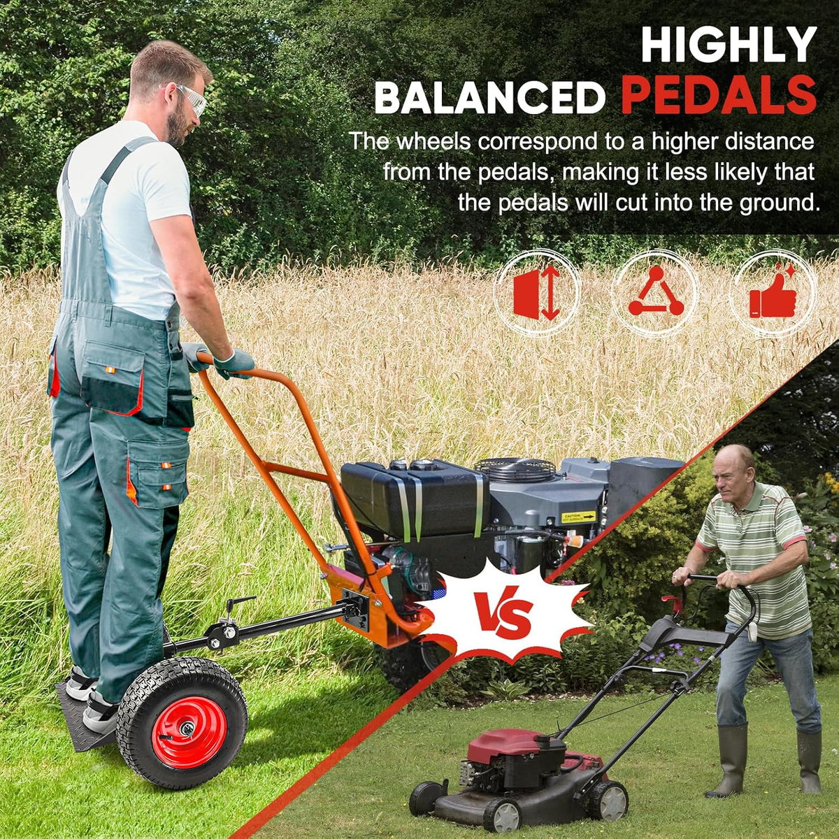 GADFISH Lawn Mower Wheels Sulky, Walk Behind Mower-Sulky, Lawn Trailer with 13' Tires for Mower, Easy Forward & Reverse Lawn Mower Trailer, Black & Red