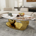 Gold Oval Coffee Table with Stainless Steel Legs,49' Faux Marble Coffee Table with Spherical Base,Luxury Coffee Tables for Living Room