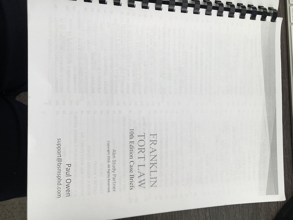 Casebriefs For the book titled Tort Law and Alternatives: Cases and Materials 10th Franklin, Rabin ISBN-13: 9781634593007 ISBN-10: 1634593006