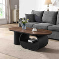 Oval Coffee Table, 47.24'' Modern Luxury Oval Decorative Coffee Center Table with Brown Wooden Top and Black Metal Base and 1 Drawer, Cocktail Tea Table for Living Room Apartment