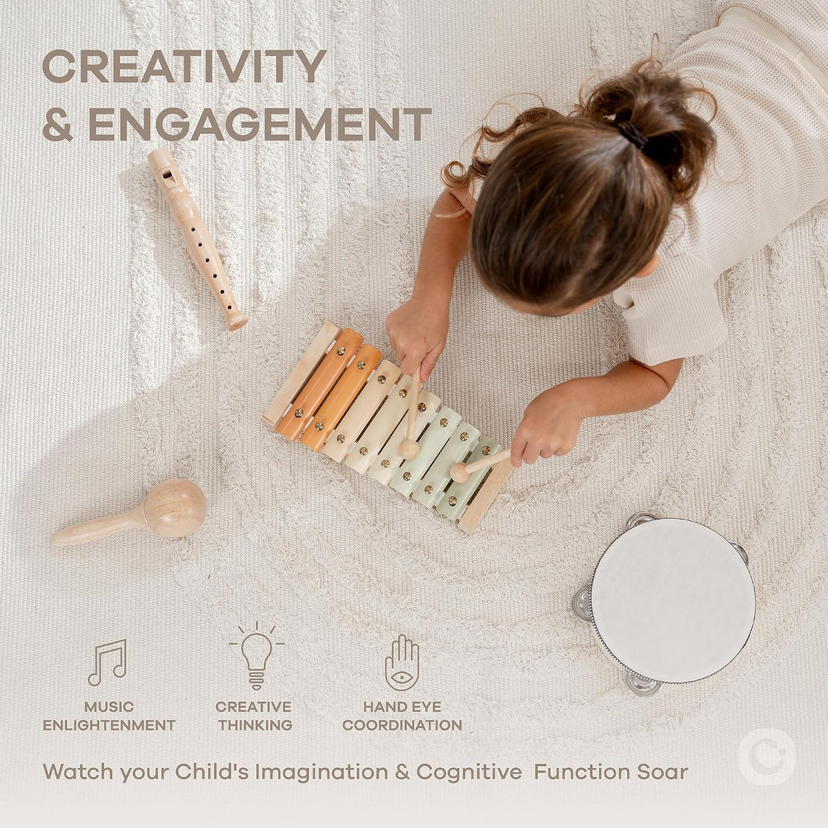 Comfy Cubs Kids Bookshelf and 4-Piece Kids Musical Instruments Set Bundled