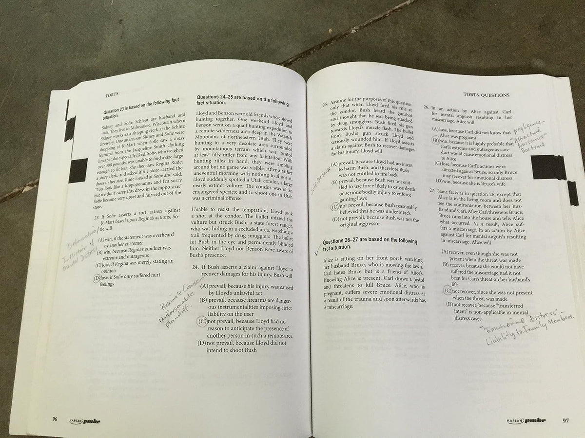 Kaplan PMBR FINALS: Torts: Core Concepts and Key Questions