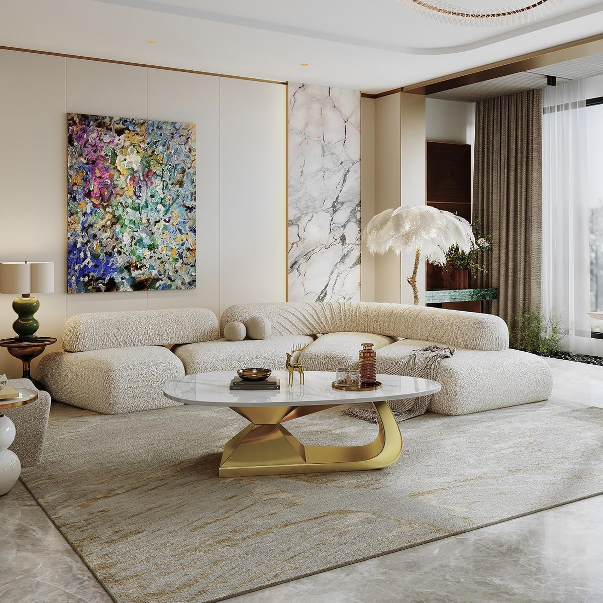 Modern Sintered Stone Coffee Table with Stainless Steel Base - Elegant and Durable Living Room Table