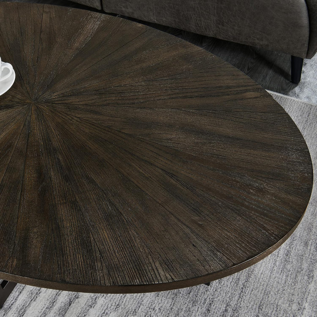 LEEMTORIG Solid Wood Oval Coffee Table for Living Room, 47.9 inch Large Modern Industrial Center Table, Cocktail Table with Wood Tabletop and Metal Legs for Small Space, Rustic Black KFZ-1831-BK