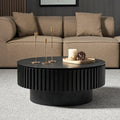 JUSTONE 31.5 Inch Round Farmhouse Coffee Table with Storage, Sturdy Pedestal Base Living Room Center Table for Lounge, Office, Apartment, Black