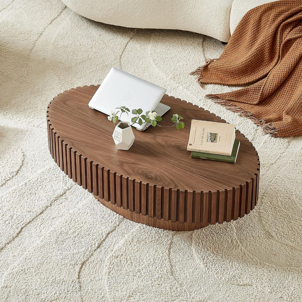 KEVINSPACE Coffee Table Oval 43.7' Wood CoffeeTable for Living Room Farmhouse CoffeeTable Mid-Century CoffeeTable Modern Sofa SideTable Home Furniture Small Space Office Apartment Walnut