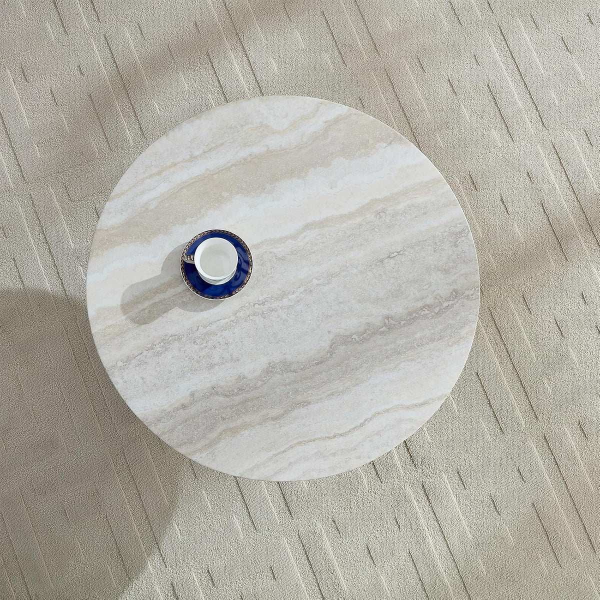 31.5' Round Coffee Table for Living Room, Modern Circle Faux Marble Table with Pedestal‌ Base, Drum Center Table, Living Room Furniture for Apartment, Small Space（Mars,31.49'）