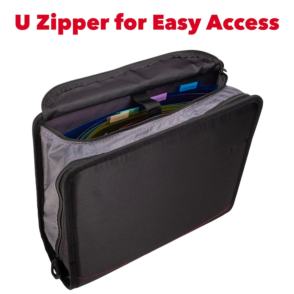 Case-it King Sized Binder 4-Inch D-Ring Jet Black | 800 Sheet Capacity | 5 Subject File Folder | With Shoulder Strap | Pack of 4