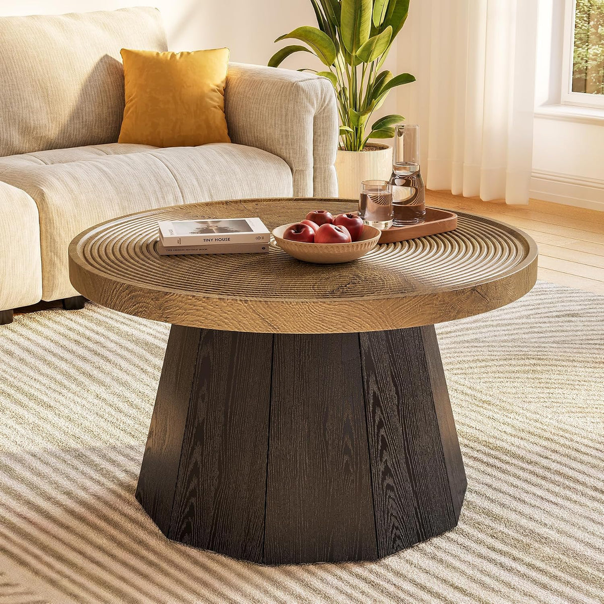 LITTLE TREE Round Coffee Table for Living Room, 31.5-Inch Farmhouse Center Table, Modern Circle Wooden Tea Tables for Office, Small Space, Reception, Brown