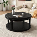 Round Coffee Table for Living Room 31.5' W Small Coffee Tables with Storage Shelf 2-Tier Modern Design Industrial Circle Wood Center Home Furniture Apartment Office Black