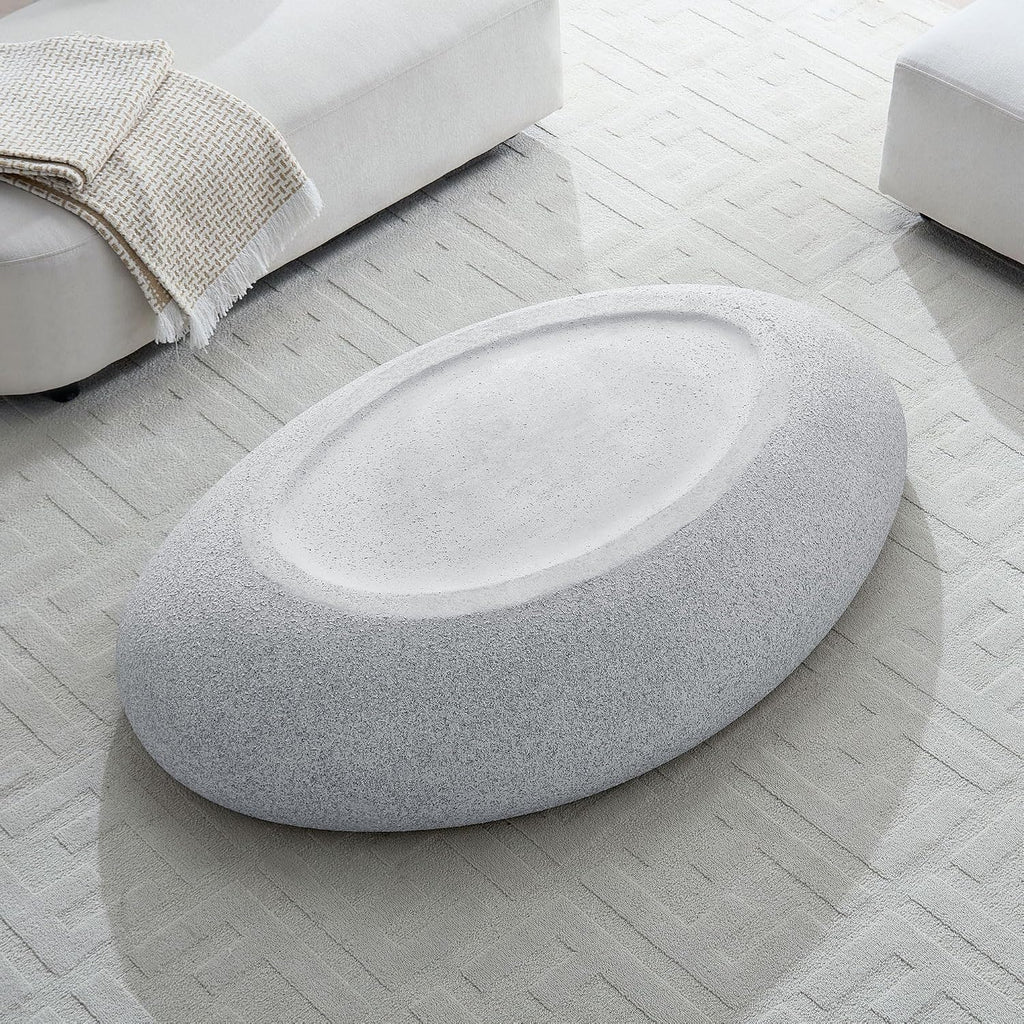 Modern Coffee Tables for Living Room 55.12'' Coffee Table Mid Century Center Large Unique Minimalist Accent Luxury Stone Low Tea Farmhouse Fiberglass No Need Assembly Rock Grey