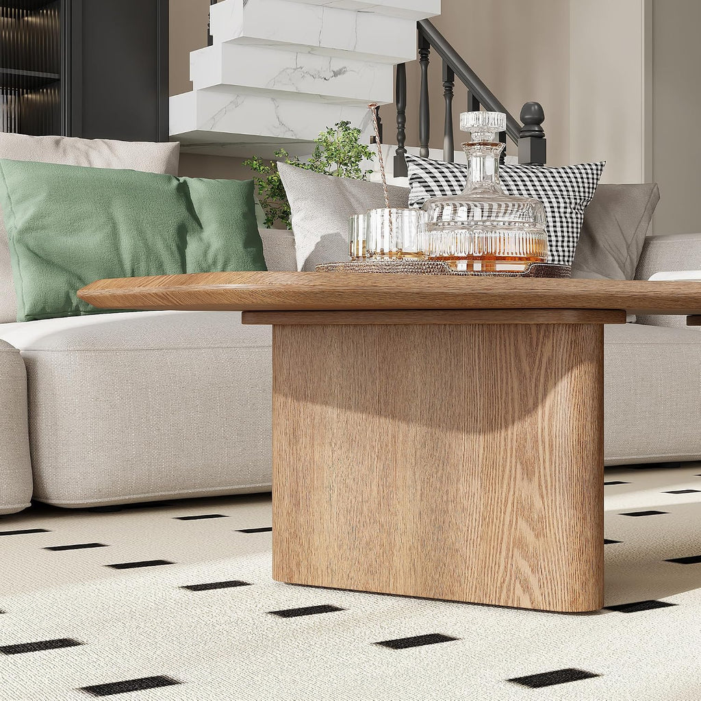 Modern Coffee Table, Small Coffee Tables for Living Room Wood Top Wooden Center Wooden Table Farmhouse Mid-Century Unique Easy Assembly for Living Room & Bedroom,Office, 47.2' W x13.8 H