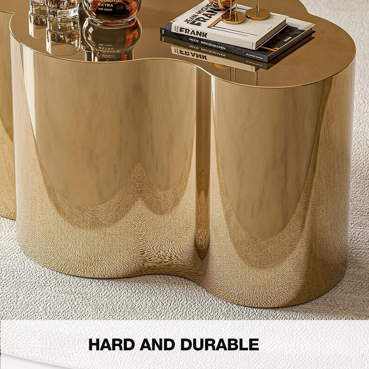 IKIFLY Modern Gold Stainless Coffee Table, Small Cloud Fashion Design Accent Table for Living Room Bedroom