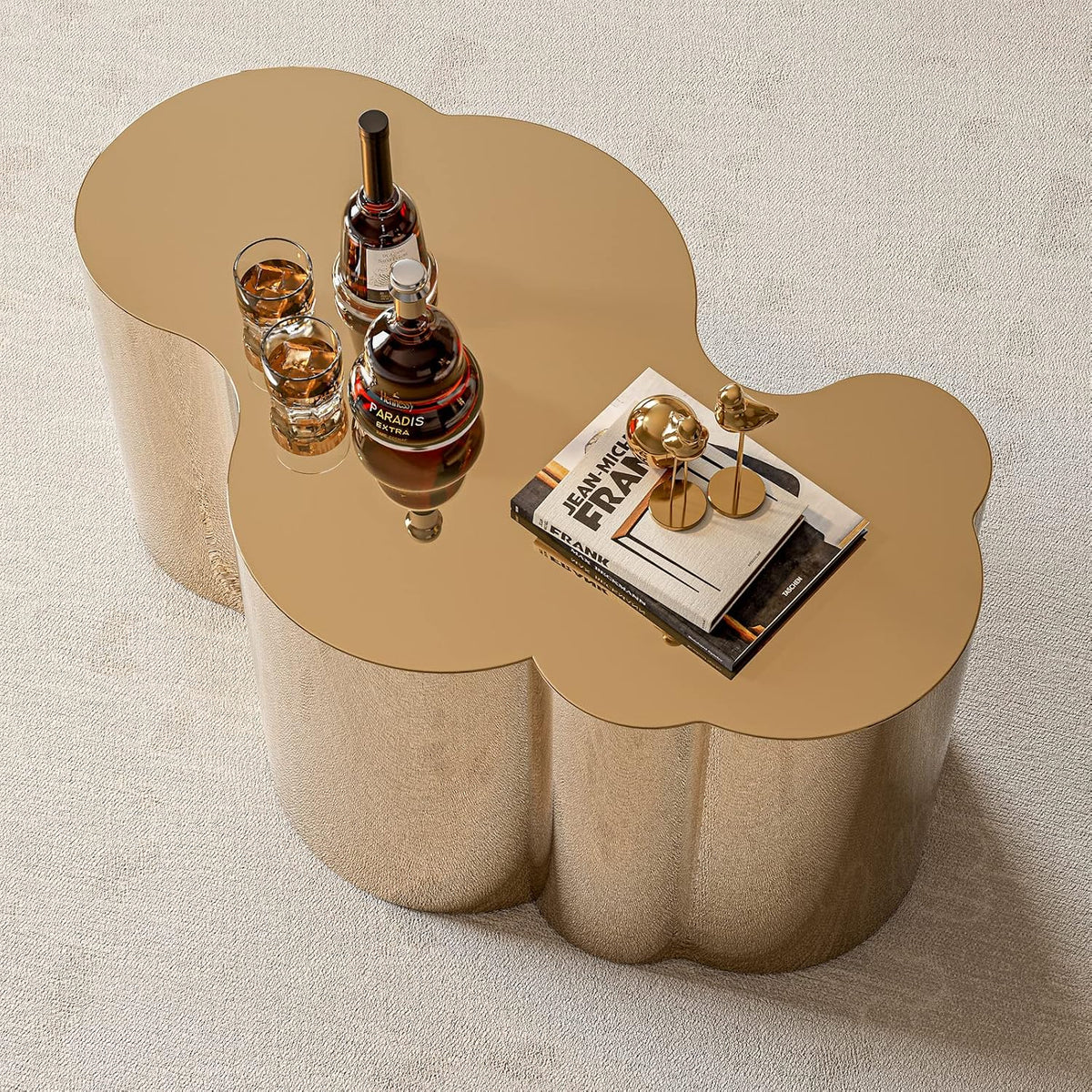 IKIFLY Modern Gold Stainless Coffee Table, Small Cloud Fashion Design Accent Table for Living Room Bedroom