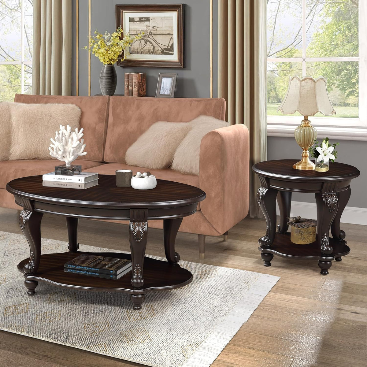 Living Room Coffee Table Set, Coffee Table & Two End Side Table 3-Piece Set for Office, Living Room, Apartment, Small Space, Easy Assembly