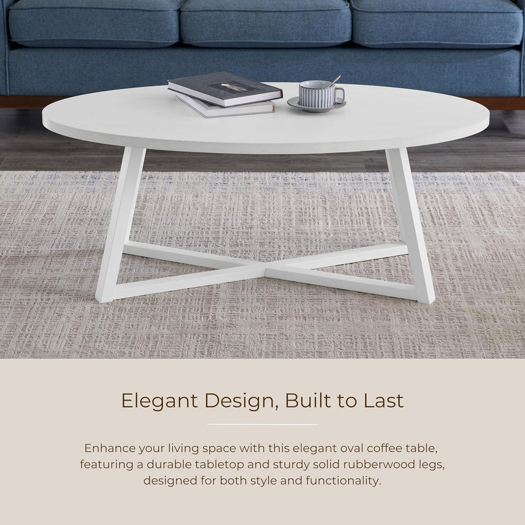 Roundhill Furniture Modern Harmony Wood Oval Coffee Table, White