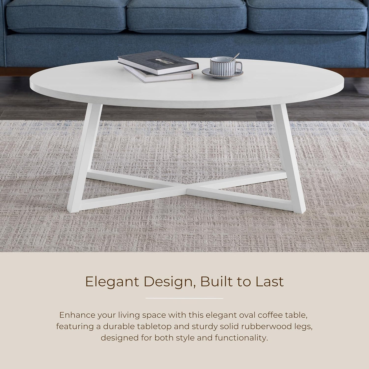 Roundhill Furniture Modern Harmony Wood Oval Coffee Table, White