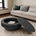 φ31.5 Round Coffee Table with Storage, Wood Veneered Pedestal End Table for Living Room, Modern Contemporary Circle Fluted Drum Side Table for Small Space - ø31.5' x 14'H Black