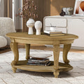 RuiSiSi 42' Oval Coffee Table for Living Room, Solid Wood 2-Tier Cocktail Table with Open Storage Shelf, Easy Assembly, Antique Natural