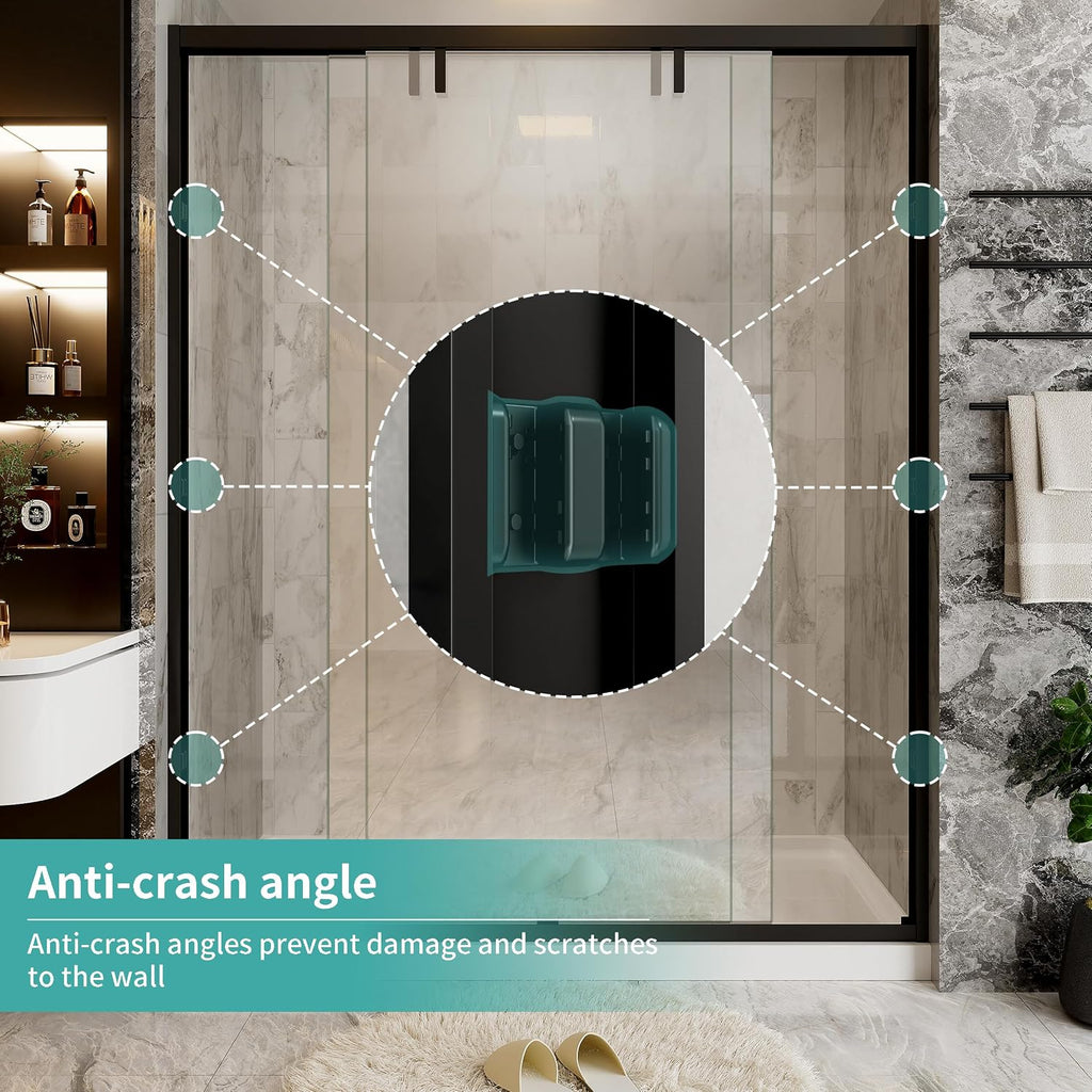 56-60 in. W x 76 in. H Soft-Close Double Sliding Shower Door, Semi-Frameless Bypass Shower Glass Door, with Explosion-Proof Film, with 5/16'(8mm) SGCC Tempered Glass