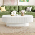 43.3' Oval Fluted Coffee Table with Thick Tabletop, Modern Wood Center Table with Sturdy Base for Living Room, Easy Assembly (White)