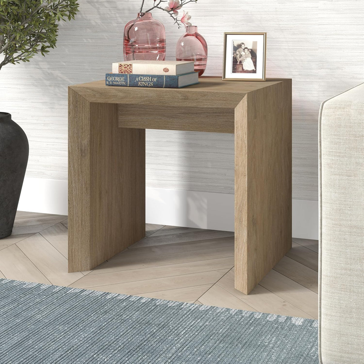 Henn&Hart 22' Modern Square End Table, Side Table, Nightstand for Living Room, Office, Family Room, or Bedroom, Weathered Gray