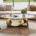 Marble Grain Coffee Table with Gold Stainless Steel Pedestal,Rectangular Coffee Tables,Oval Living Room Table with Faux Marble Top & Luxury Legs,Sintered Stone Cocktail Center Table,49.2 inch