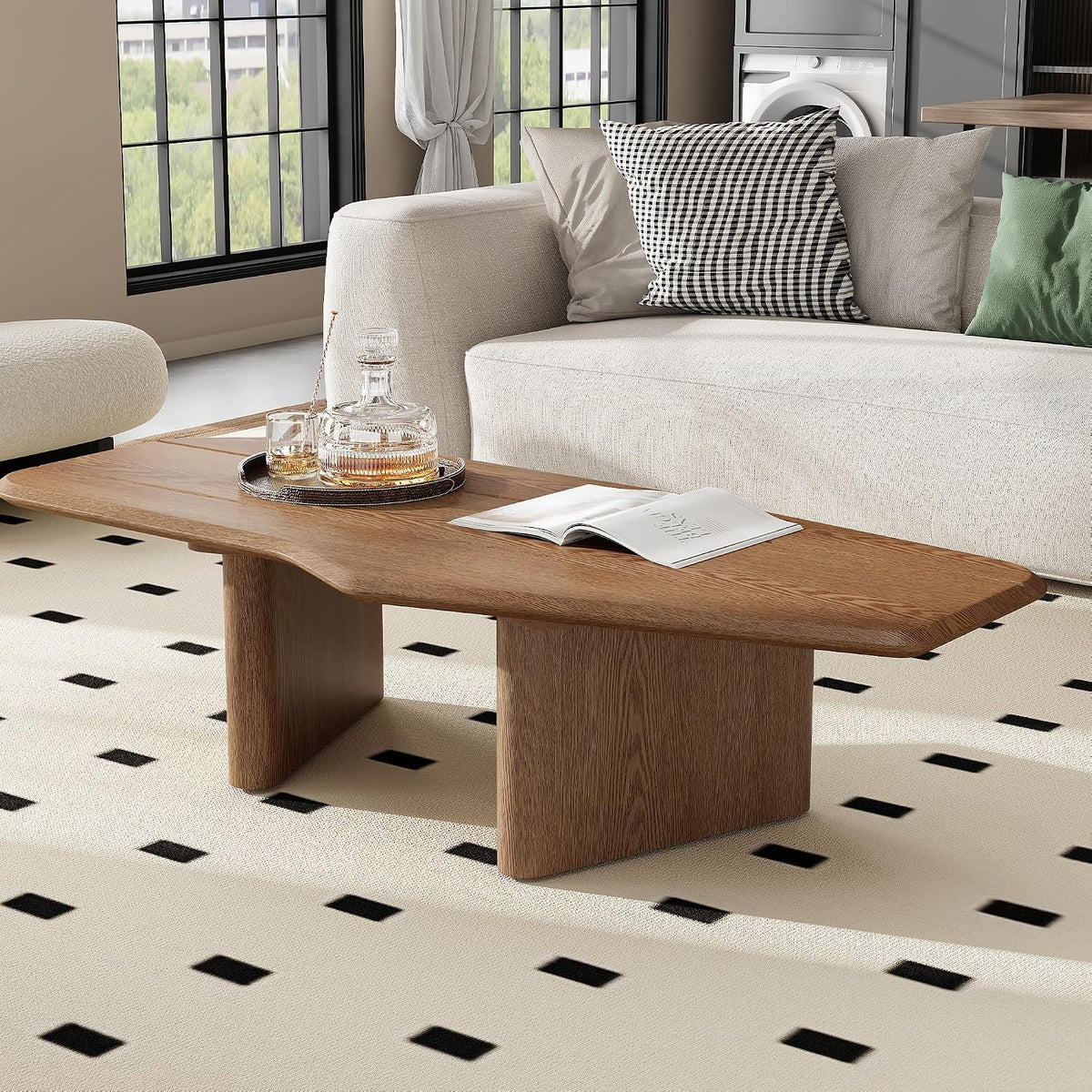 Modern Coffee Table, Small Coffee Tables for Living Room Wood Top Wooden Center Wooden Table Farmhouse Mid-Century Unique Easy Assembly for Living Room & Bedroom,Office, 47.2' W x13.8 H