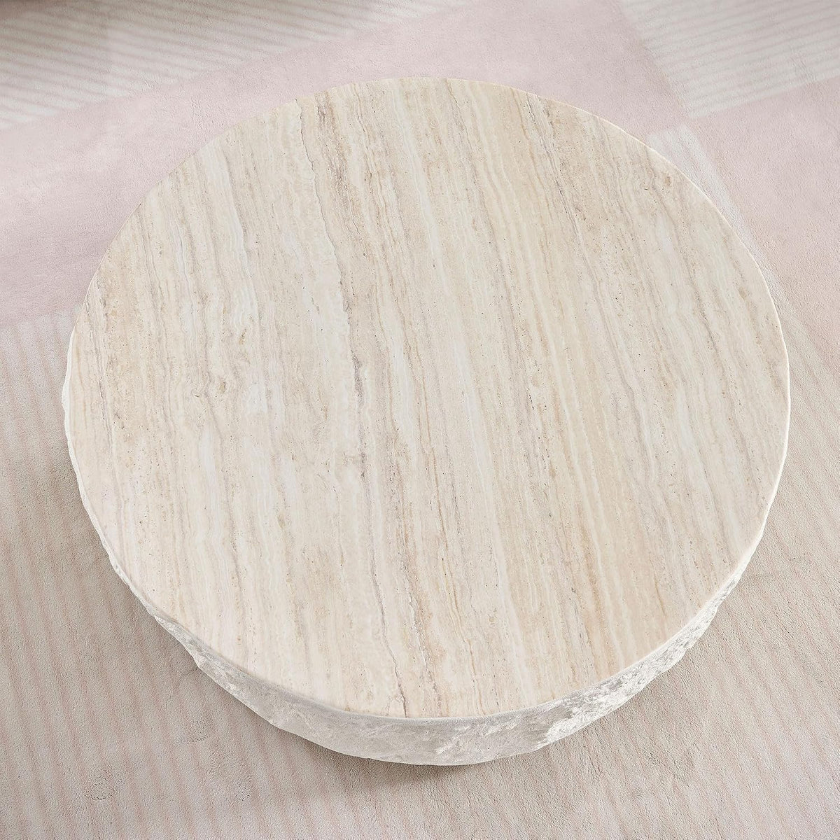 KEVINSPACE Round Coffee Table Modern Stone Coffeetable for Living Room Concrete Beige Circle Coffee Tables Drum ShapedCoffeeTable Fiberglass CenterTable Office, Fully Assembled, 35.5' W x14 H