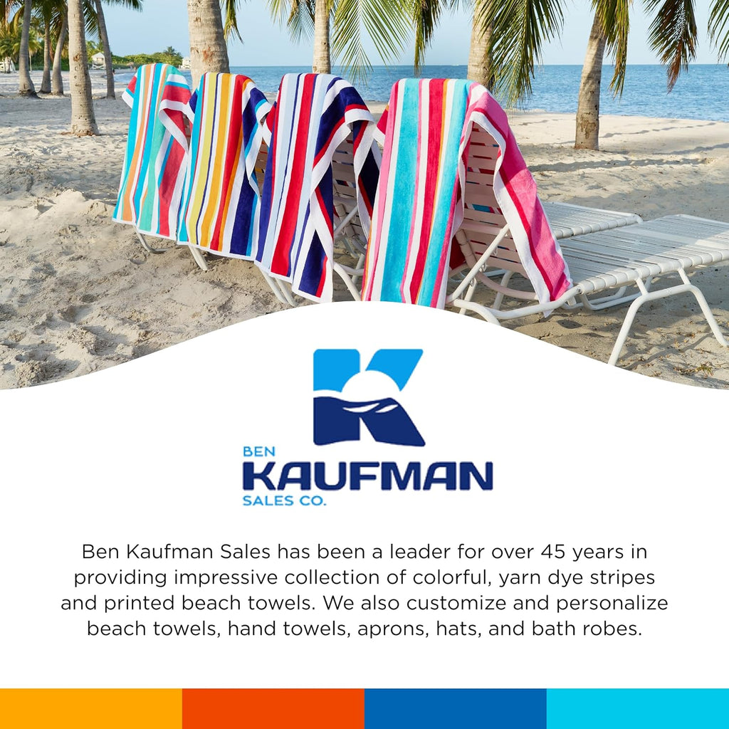 Kaufman - Joey Velour Colored Classic Multi-Color Stripe Beach & Pool Towel - Large 100% Combed Cotton Beach Towel - Soft & Absorbent Colorful Towels - 32' x 62' - 24 Pack