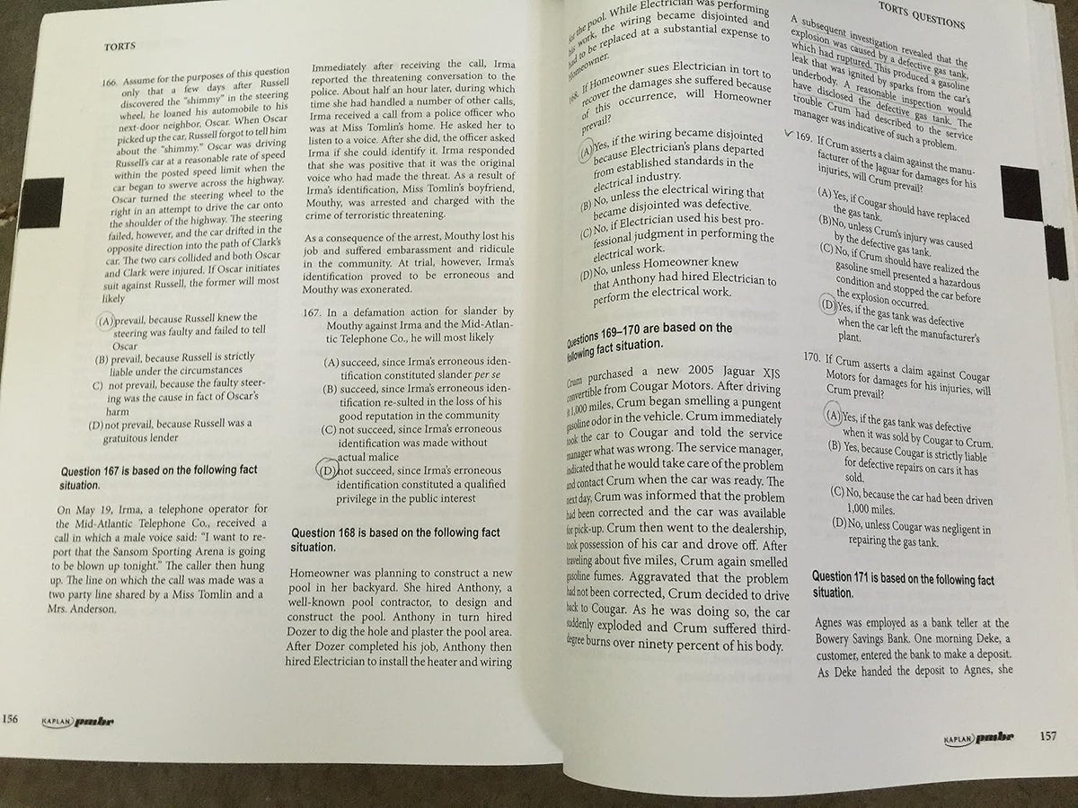 Kaplan PMBR FINALS: Torts: Core Concepts and Key Questions