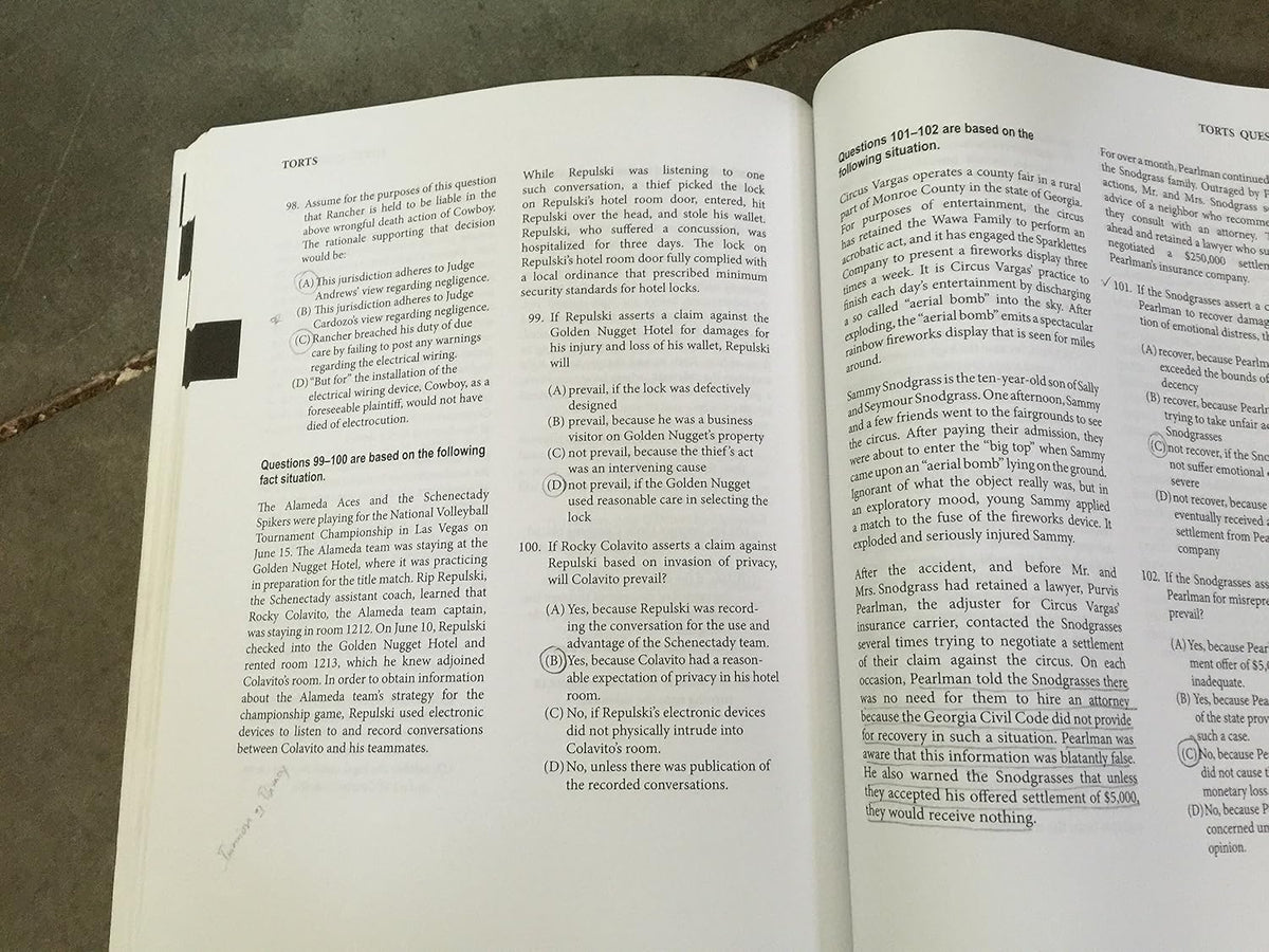 Kaplan PMBR FINALS: Torts: Core Concepts and Key Questions