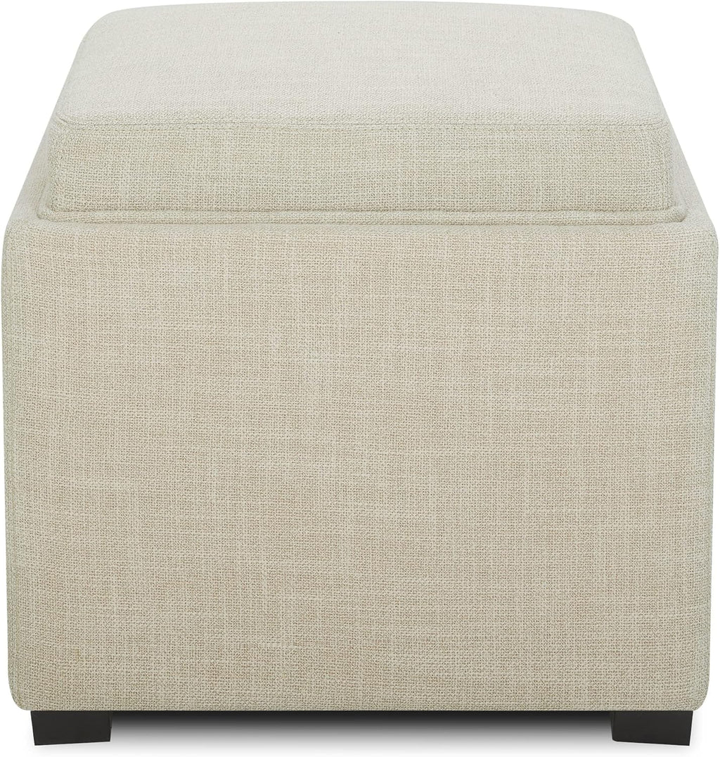 CHITA Storage Ottoman Cube with Tray Lid, Set of 2, Small Footstool with Storage, Square End Table for Living Room and Bedroom, Fabric in Linen