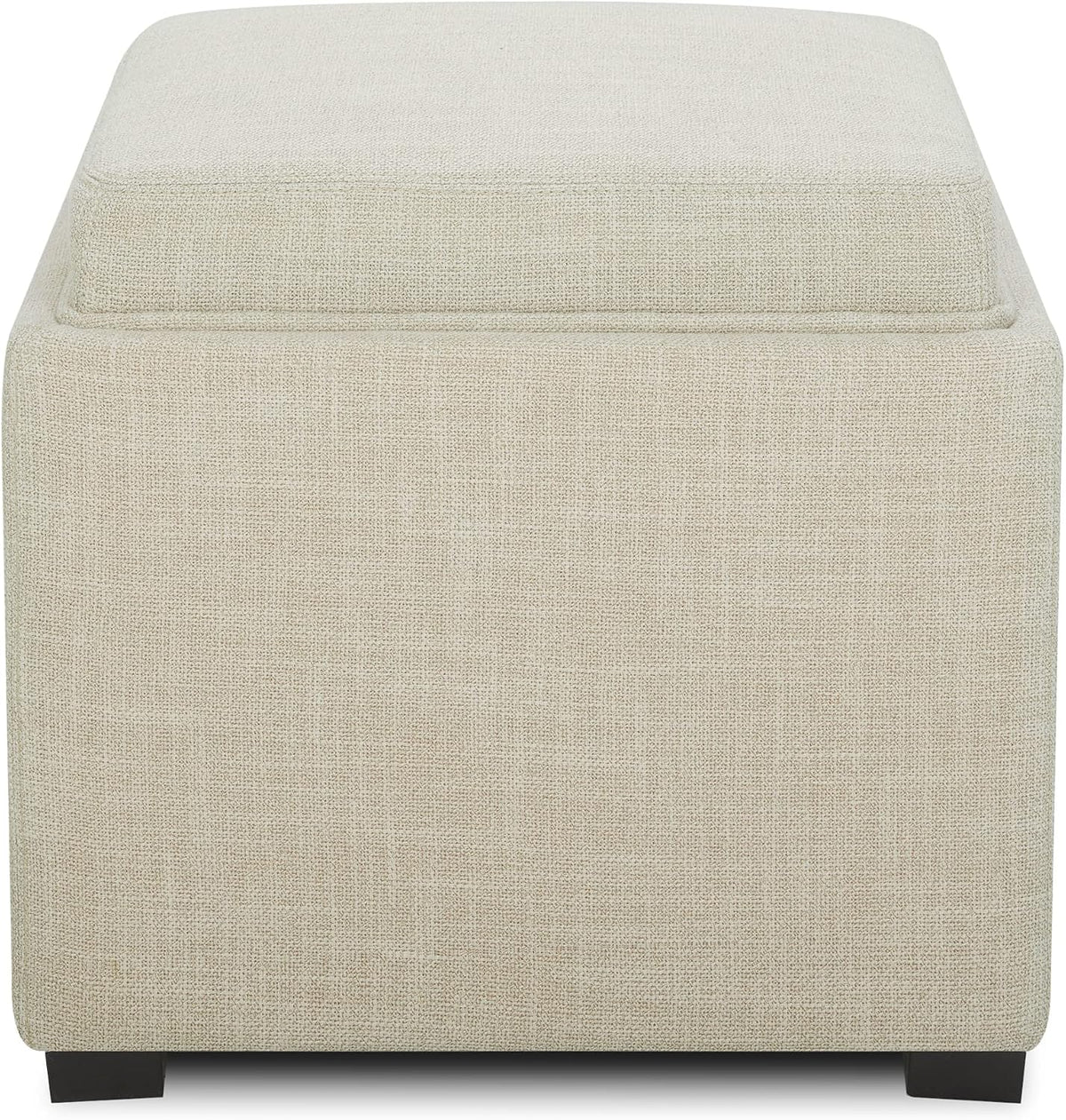 CHITA Storage Ottoman Cube with Tray Lid, Set of 2, Small Footstool with Storage, Square End Table for Living Room and Bedroom, Fabric in Linen