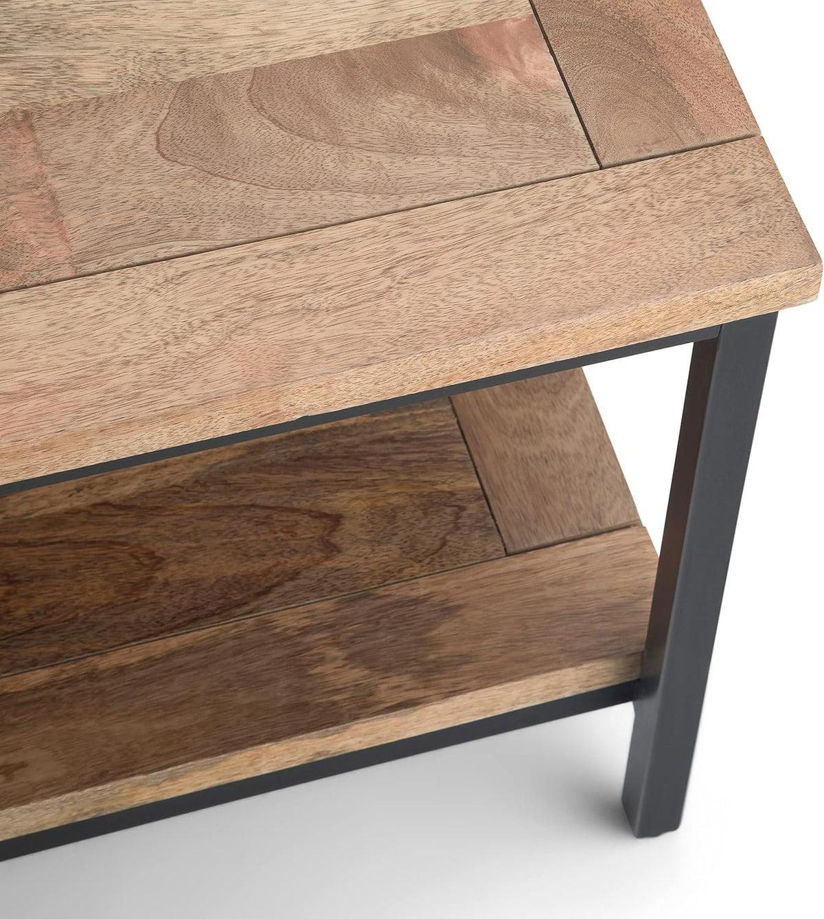 SIMPLIHOME Skyler Square Coffee Table - 34 inch Wide Solid Mango Wood and Metal Living Room Table in Natural, Industrial Center Table for Family Room or Lounge with Open Shelf and Black Frame