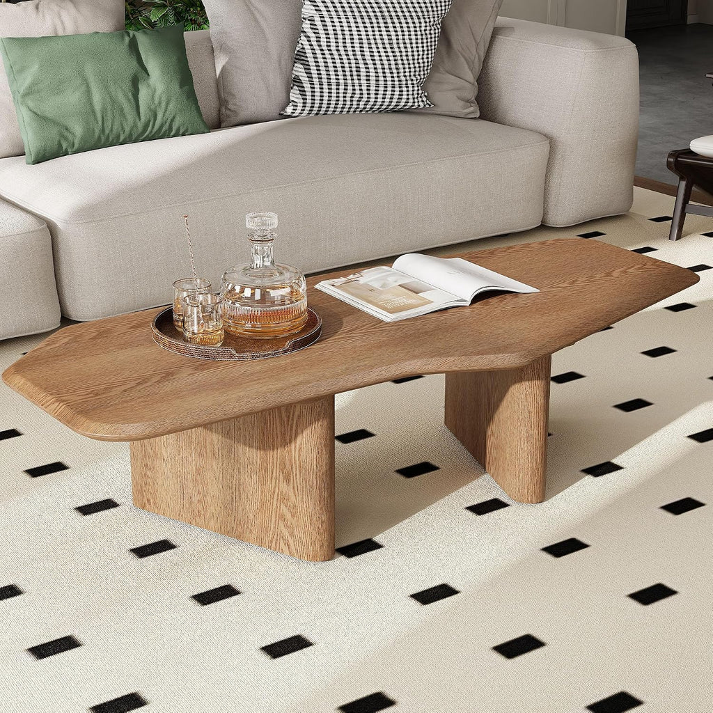 Modern Coffee Table, Small Coffee Tables for Living Room Wood Top Wooden Center Wooden Table Farmhouse Mid-Century Unique Easy Assembly for Living Room & Bedroom,Office, 47.2' W x13.8 H