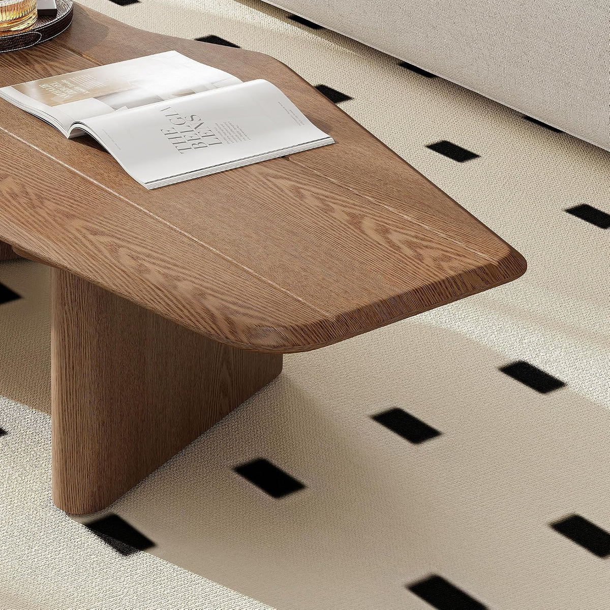 Modern Coffee Table, Small Coffee Tables for Living Room Wood Top Wooden Center Wooden Table Farmhouse Mid-Century Unique Easy Assembly for Living Room & Bedroom,Office, 47.2' W x13.8 H