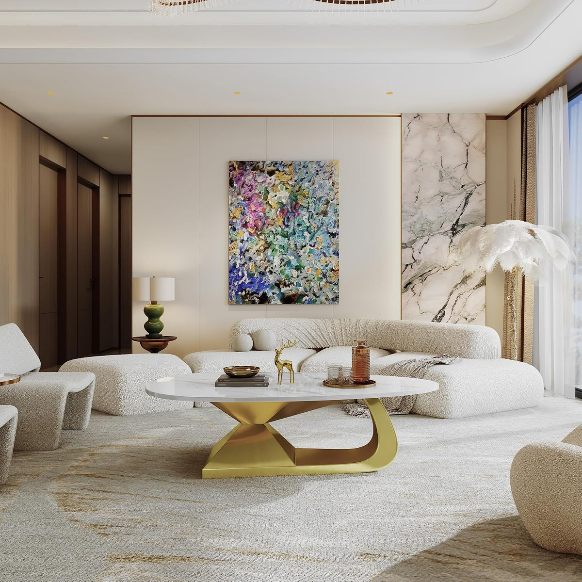 Modern Sintered Stone Coffee Table with Stainless Steel Base - Elegant and Durable Living Room Table