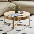 Wood Round Coffee Table for Living Room, 31.5' Modern Handcraft Drum Coffee Table, Circle Wood Side Table End Table Accent Center Table, Small Coffee Table with Sturdy Pedestal, Wood Color