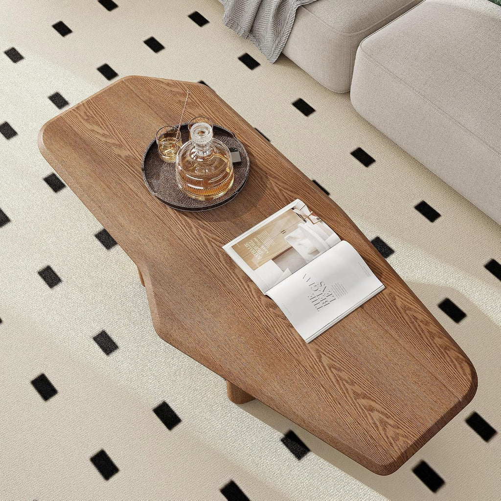 Modern Coffee Table, Small Coffee Tables for Living Room Wood Top Wooden Center Wooden Table Farmhouse Mid-Century Unique Easy Assembly for Living Room & Bedroom,Office, 47.2' W x13.8 H