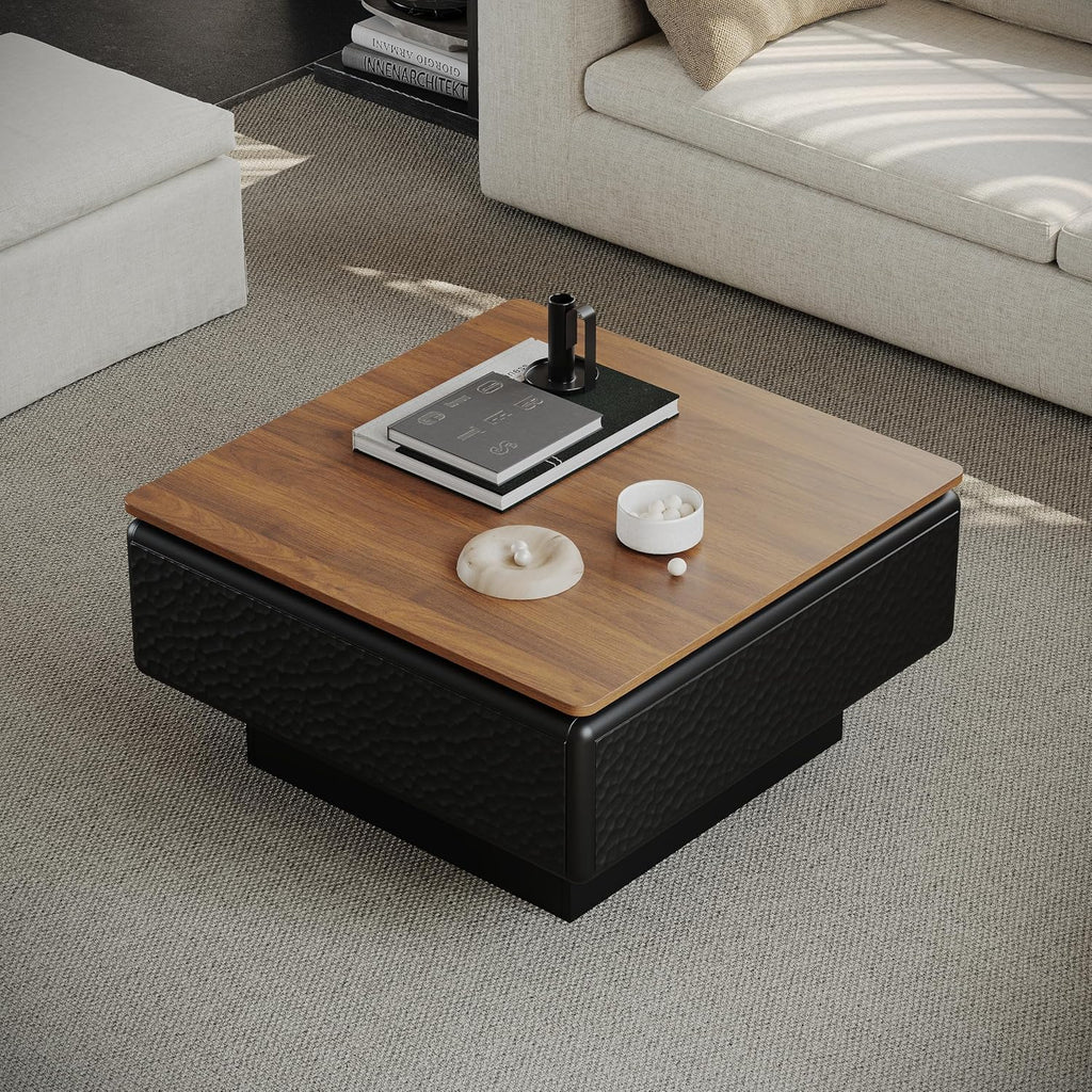 31.5' Lift Top Coffee Tables for Living Room,Mid Century Modern Square Coffee Table with Hidden Storage, Wood Center Tea Table with Stable Honeycomb Pattern Base for Apartment Small Space,Black