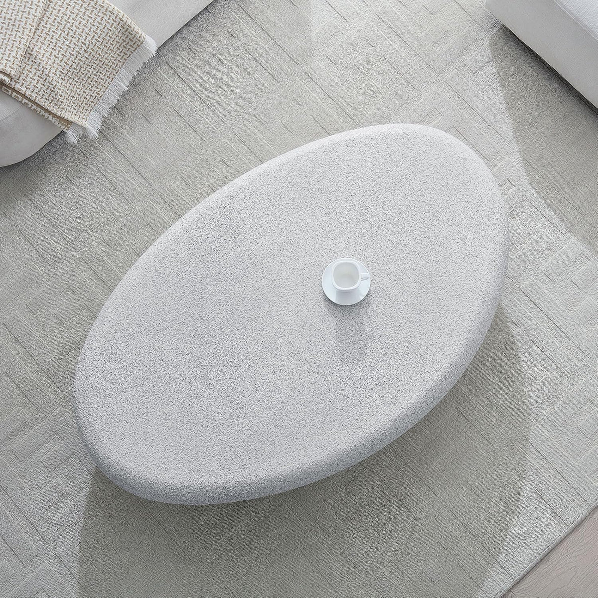 Modern Coffee Tables for Living Room 55.12'' Coffee Table Mid Century Center Large Unique Minimalist Accent Luxury Stone Low Tea Farmhouse Fiberglass No Need Assembly Rock Grey